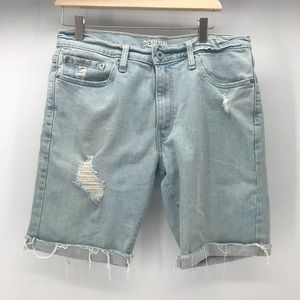 Denizen Levis Shorts Womens 32 Light Blue Distressed Bermuda Walking Short